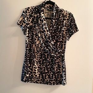 DKNY Flattering Animal Print Faux Wrap Top